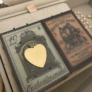 NEW vtg large 14kt solid yellow gold flat heart pendant high polished Rembrandt